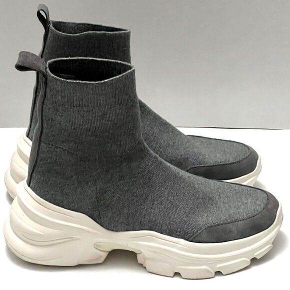 ZARA Sock Knit Sneakers Women’s Sz 8 Gray Stretch Comfy 2.5” Heel Chunky Booties - Picture 5 of 12